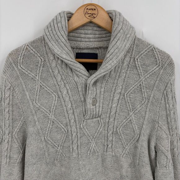 American Eagle Men's Popover Sweater, Size Med, Gray, Shawl Collar Cable Knit - Picture 3 of 9
